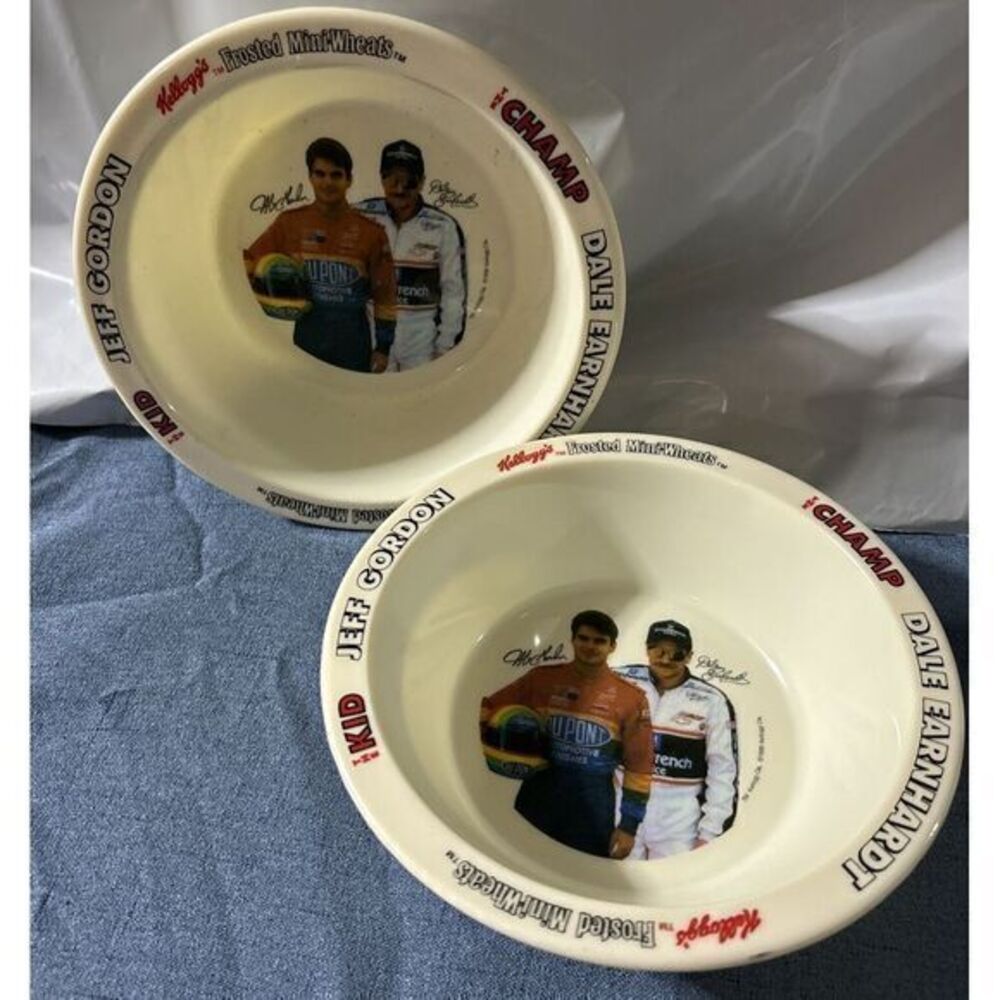 Dale Earnhardt Jeff Gordon Kellogg's Frosted Mini Wheats Promotional Bowls 1995 - Picture 1 of 5